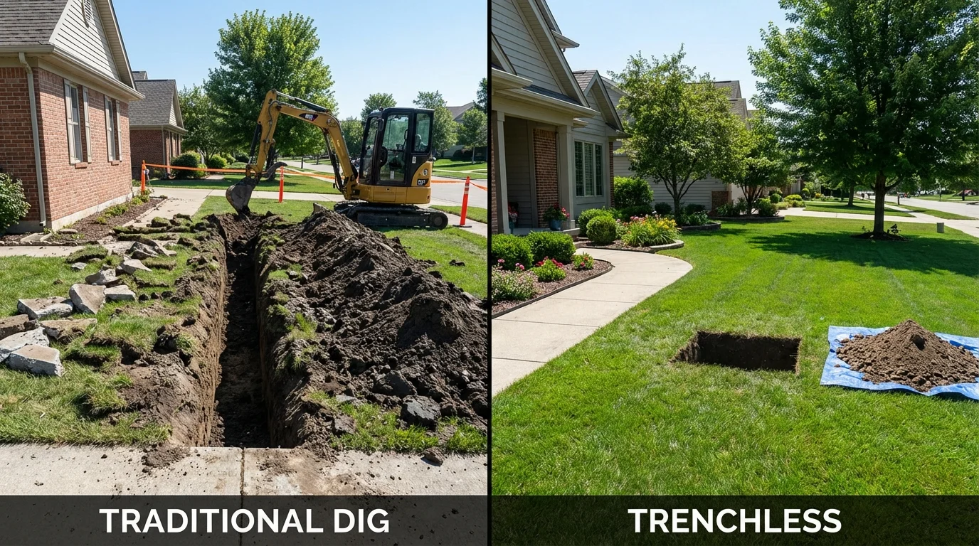 Trenchless sewer repair with minimal yard damage versus traditional excavation in Allendale, SC